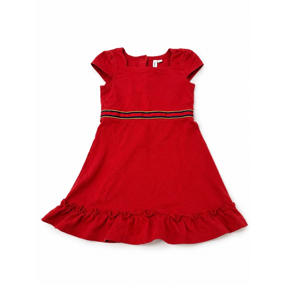 Janie and Jack Dress Girls 8 Red‎ Excellent Ruffle Hem Striped Waist Cap Sleeve